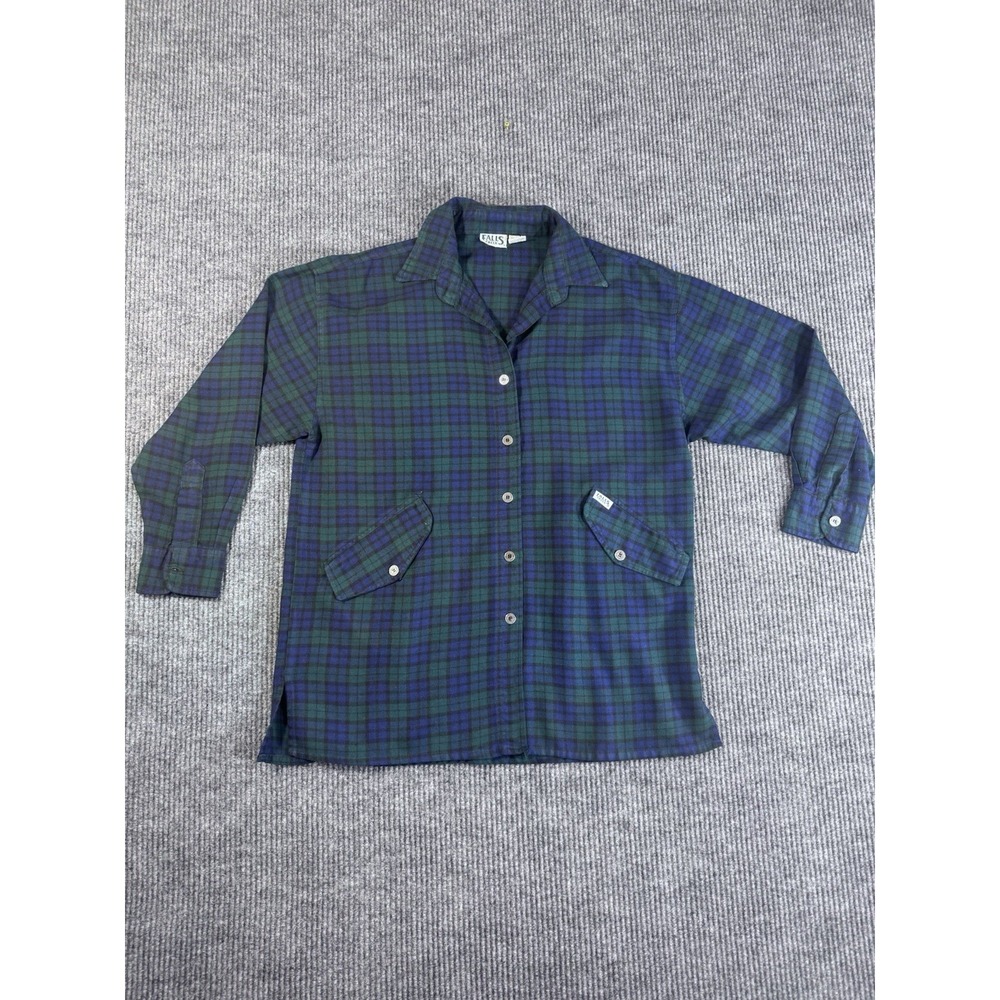 Falls Creek Men's Plaid Green Blue Long Sleeve Button-Up Shirt M Pockets‎